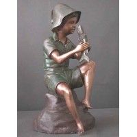 Bronze Fountain Boy w/ Fish Garden Art & Pump   231640809452